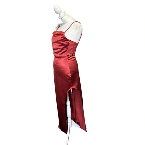 Windsor Lola High Slit Satin Dress size small, burgundy - Picture 2 of 9